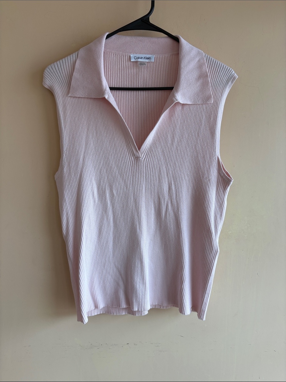 Calvin Klein Ribbed Polo Tank in Pale Pink